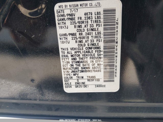 Nissan Rogue Sl 2017 JN8AT2MV8HW279465 Image 9