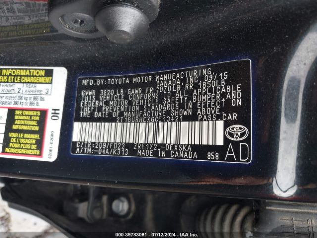 2T1BURHEXGC513421 Toyota Corolla S Plus
