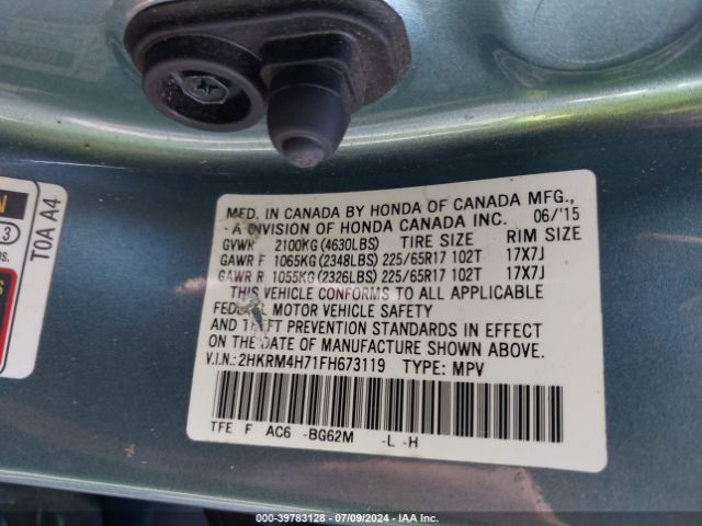 2HKRM4H71FH673119 Honda Cr-v Ex-l