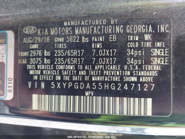 5XYPGDA55HG247127 KIA Sorento 3.3l Lx