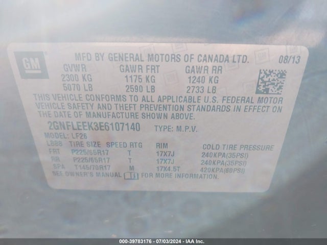 Chevrolet EQUINOX LS 2014 2GNFLEEK3E6107140 Image 9