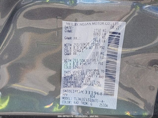 5N1DL1FR1PC331968 Infiniti QX60 LUXE