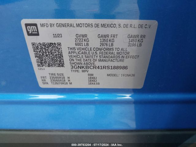 3GNKBCR41RS188986 Chevrolet Blazer Fwd 2lt