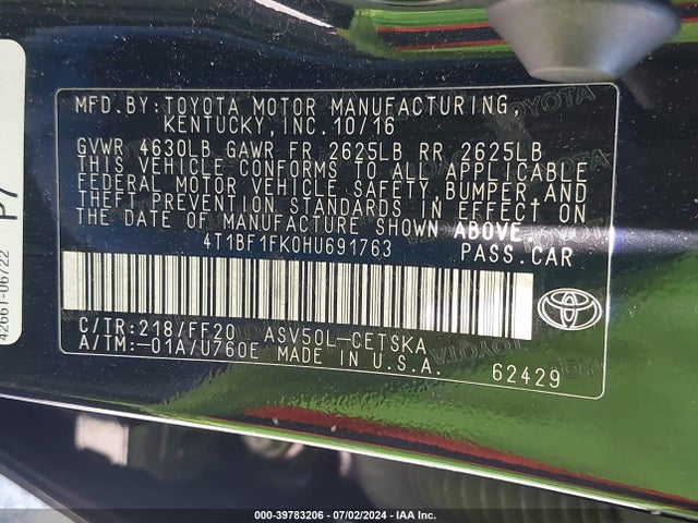 Toyota CAMRY SE 2017 4T1BF1FK0HU691763 Image 9