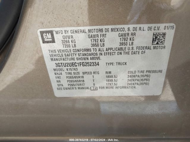 3GTU2UEC1FG252334 GMC Sierra 1500 Sle