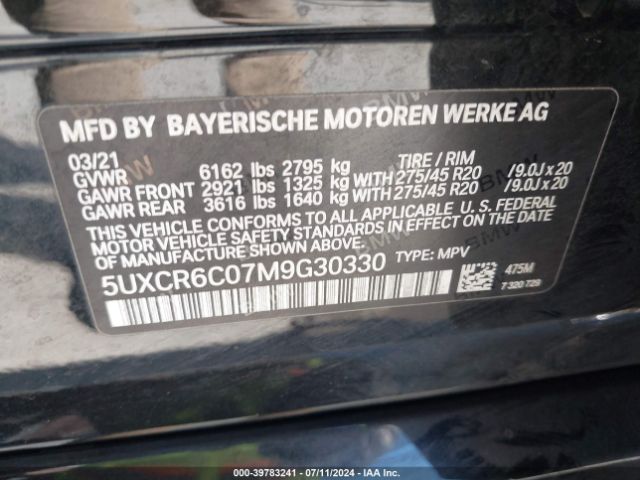 5UXCR6C07M9G30330 BMW X5 Xdrive40i