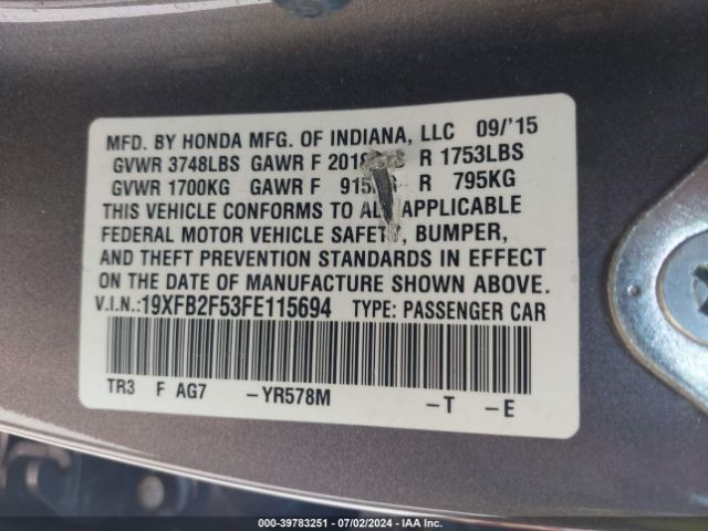 19XFB2F53FE115694 Honda Civic Lx