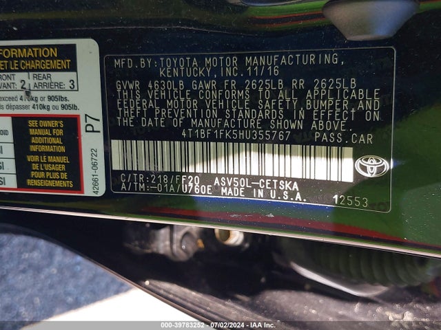 Toyota CAMRY SE 2017 4T1BF1FK5HU355767 Image 9