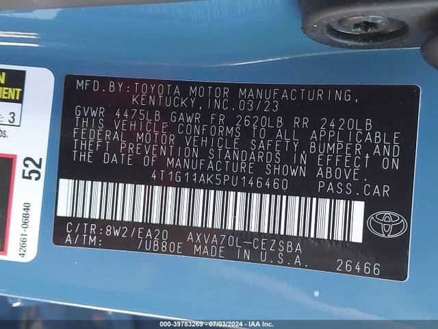 Toyota CAMRY SE 2023 4T1G11AK5PU146460 Image 9