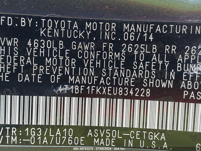Toyota CAMRY XLE 2014 4T1BF1FKXEU834228 Image 9