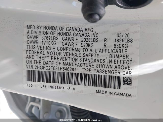 2HGFC2F68LH546281 Honda Civic Lx