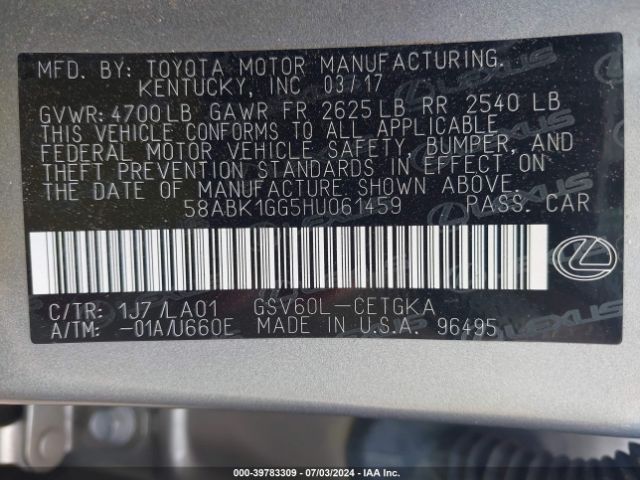 58ABK1GG5HU061459 Lexus ES 350