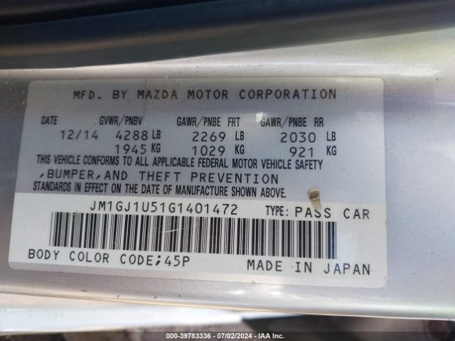 JM1GJ1U51G1401472 Mazda Mazda6 I Sport