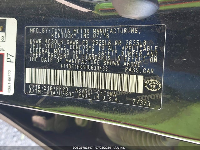 Toyota CAMRY SE 2017 4T1BF1FK5HU639433 Image 9