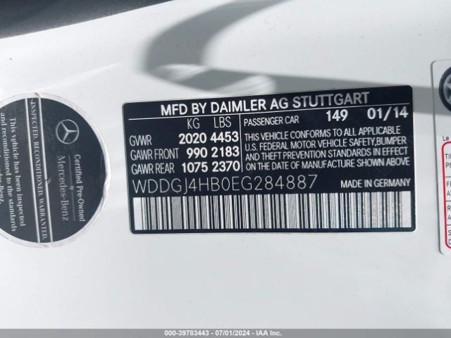 WDDGJ4HB0EG284887 Mercedes-Benz C 250