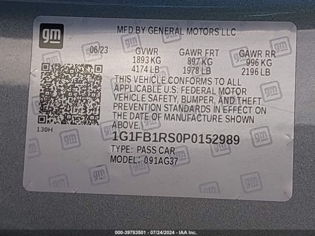 1G1FB1RS0P0152989 Chevrolet Camaro Rwd  1lt