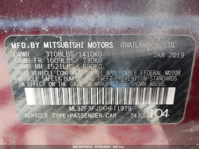 ML32F3FJ5KHF11979 Mitsubishi Mirage G4 Es