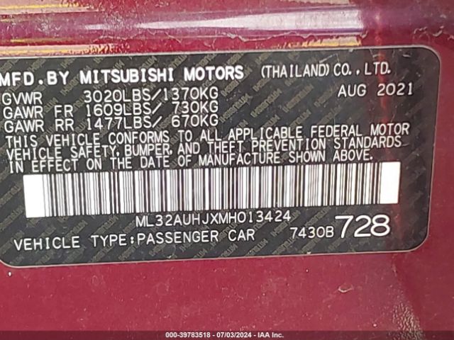 ML32AUHJXMH013424 Mitsubishi Mirage Carbonite Edition/es/le