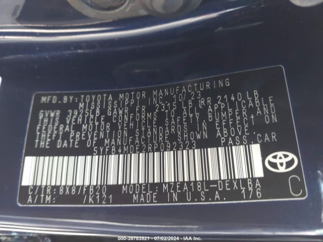 5YFB4MDE2RP092323 Toyota COROLLA LE