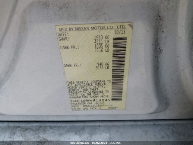 1N4AL3AP9FN919845 Nissan Altima 2.5 S