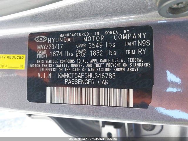 Hyundai ACCENT SE 2017 KMHCT5AE5HU346783 Image 9