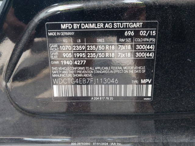 WDCTG4EB7FJ113046 Mercedes-Benz GLA 250