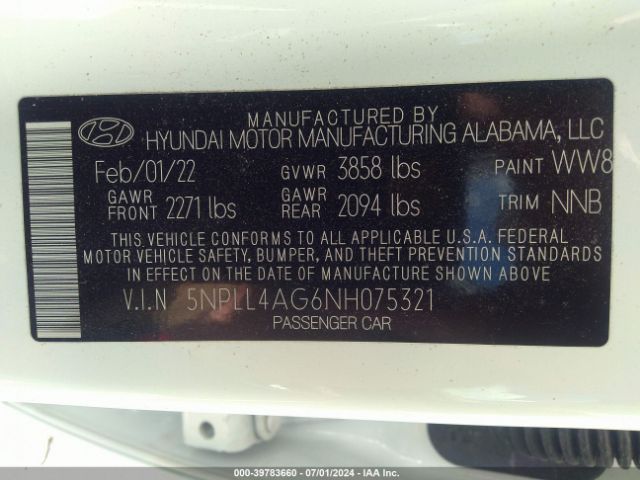 5NPLL4AG6NH075321 Hyundai ELANTRA SE