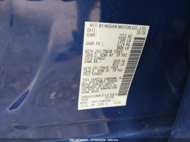 1N6AA1EJ8HN512383 Nissan TITAN SV