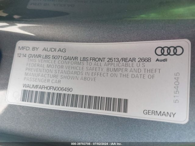 WAUMFAFH0FN006490 Audi A5 2.0t Premium
