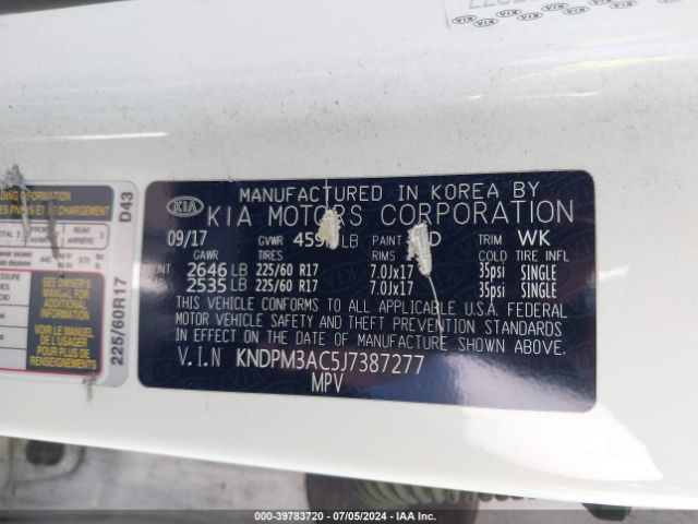 KNDPM3AC5J7387277 KIA Sportage Lx