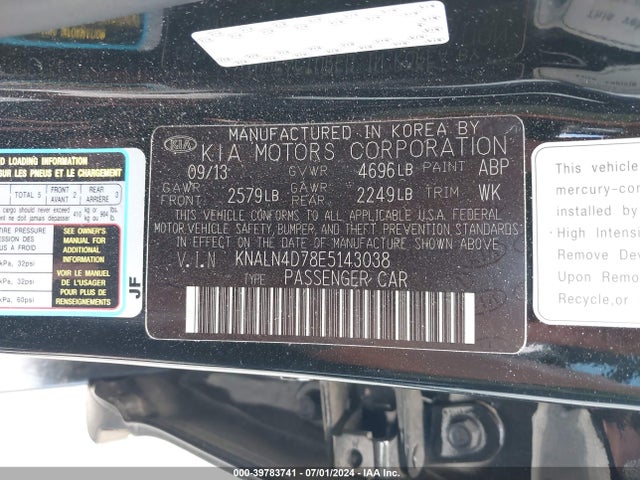 KIA Cadenza Limited 2014 KNALN4D78E5143038 Image 9