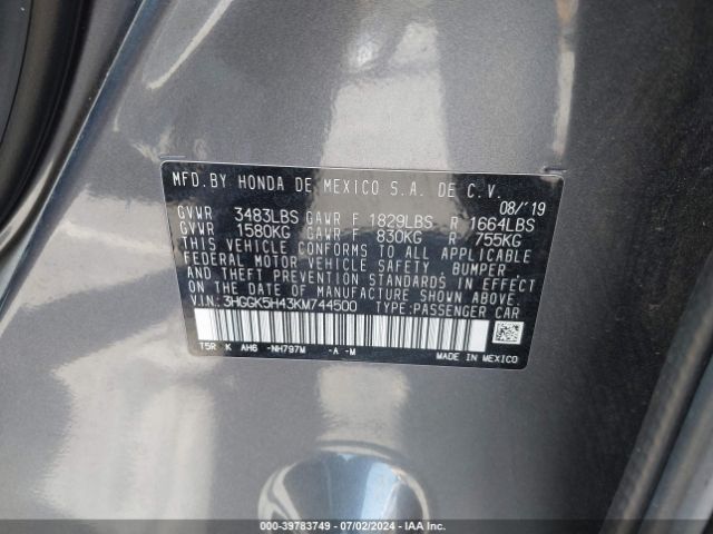 3HGGK5H43KM744500 Honda FIT LX