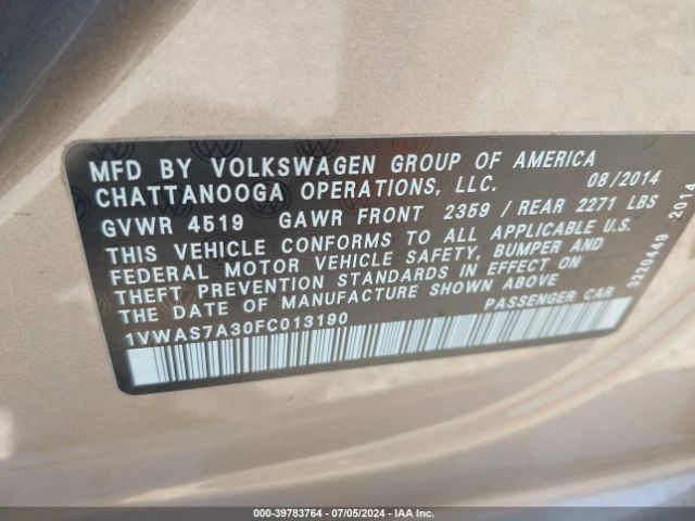 1VWAS7A30FC013190 Volkswagen Passat 1.8t Wolfsburg Edition