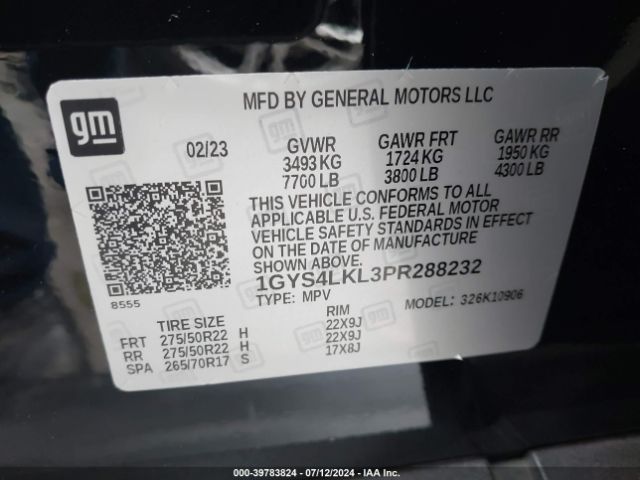1GYS4LKL3PR288232 Cadillac Escalade Esv 4wd Premium Luxury