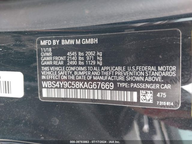 WBS4Y9C58KAG67669 BMW M4