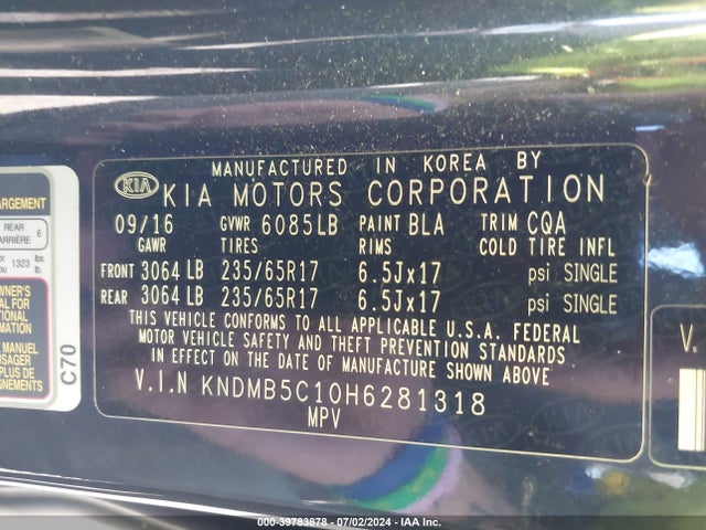 KIA SEDONA LX 2017 KNDMB5C10H6281318 Image 9