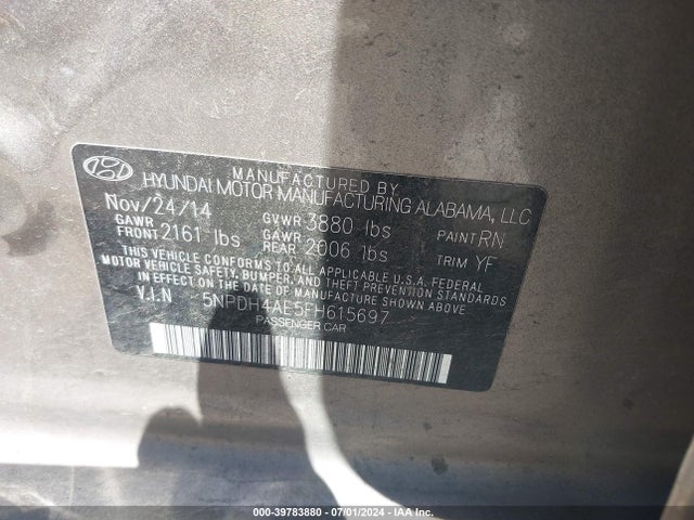 Hyundai ELANTRA SE 2015 5NPDH4AE5FH615697 Image 9