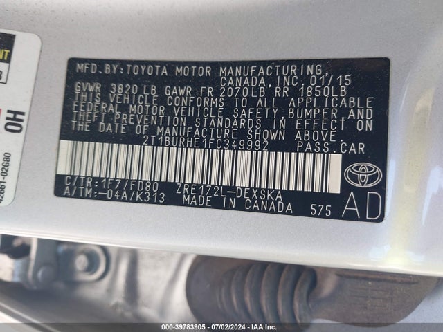 Toyota Corolla S Plus 2015 2T1BURHE1FC349992 Image 9