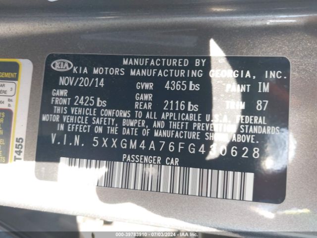 5XXGM4A76FG430628 KIA Optima Lx