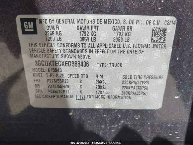 3GCUKTECXEG388406 Chevrolet Silverado 1500 High Country