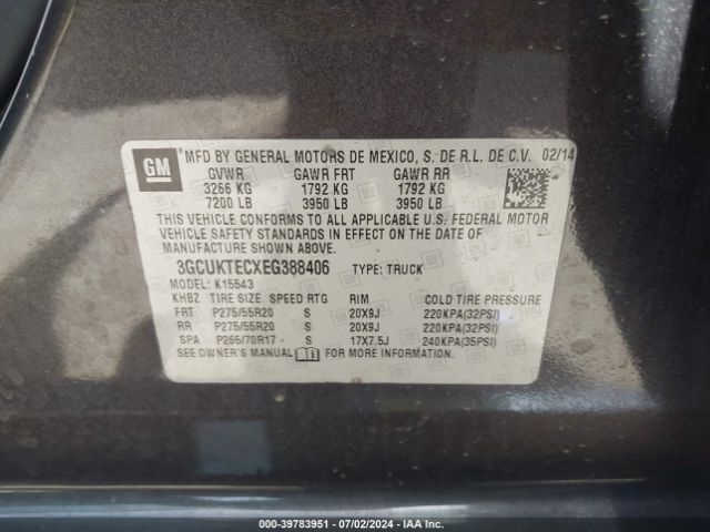 3GCUKTECXEG388406 Chevrolet Silverado 1500 High Country