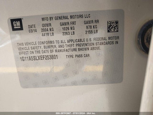 Chevrolet Malibu 1fl 2014 1G11A5SLXEF253801 Image 9