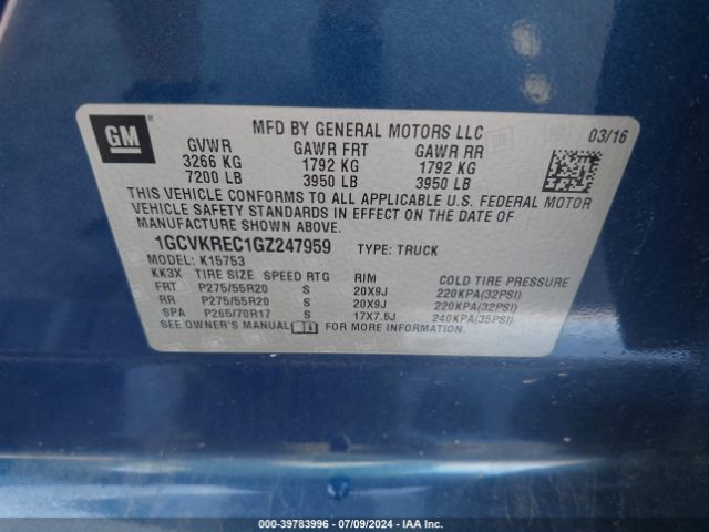1GCVKREC1GZ247959 Chevrolet Silverado 1500 1lt
