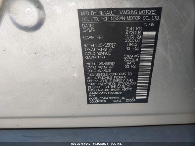 KNMAT2MV6LP522639 Nissan Rogue Sv Intelligent Awd