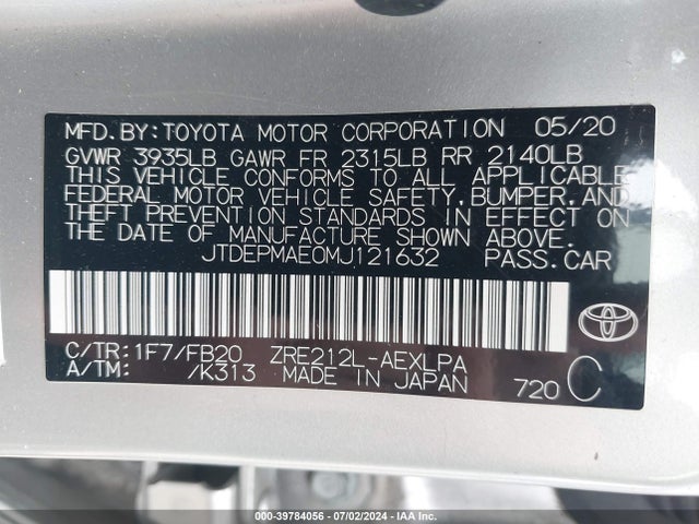 Toyota COROLLA LE 2021 JTDEPMAE0MJ121632 Image 9