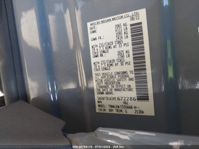 5N1BT3CA1PC672286 Nissan Rogue Sl Fwd
