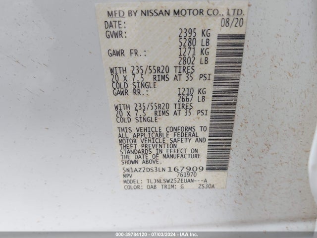 Nissan Murano Platinum Intelligent Awd 2020 5N1AZ2DS3LN167909 Image 9