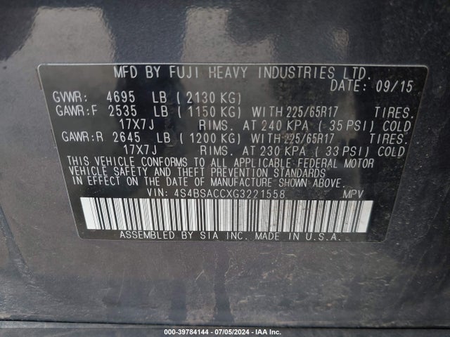 4S4BSACCXG3221558 Subaru Outback 2.5i Premium