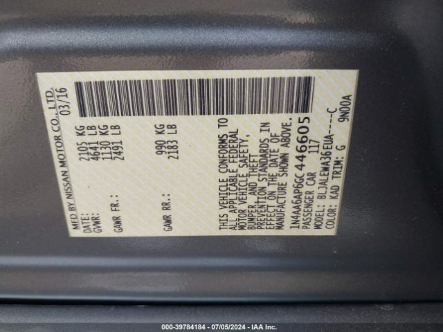 1N4AA6AP6GC446605 Nissan Maxima 3.5 Sl