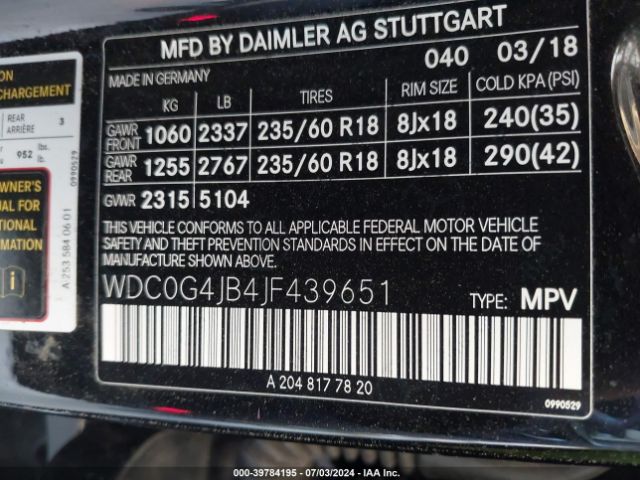 WDC0G4JB4JF439651 Mercedes-Benz GLC 300